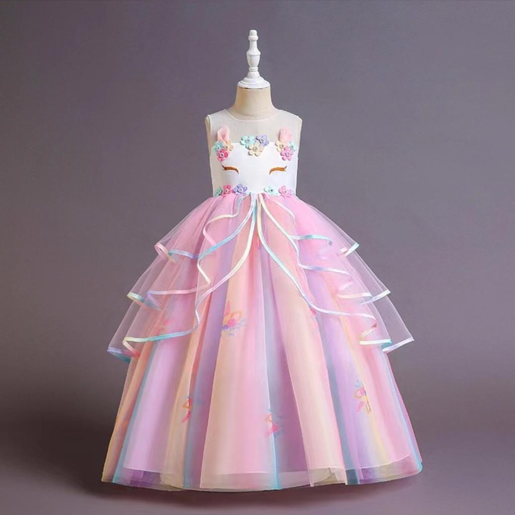 Kids Unicorn Dress with Headband, Jewelry & Accessories, Multicolor, 120 Cm, Ages 4-5