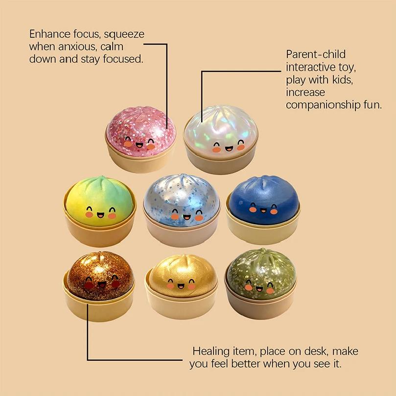 Pelota de Presión Flash Dumpling Simulación Rebote Lento Suave Pellizcar Descompresión Oficina Hogar Decoración Regalos de Cumpleaños Niños Adultos