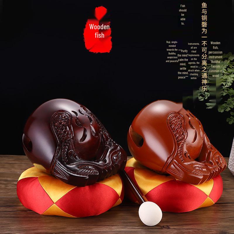Camphor Wood Fish Percussion Instrument - Exquisitely Carved Solid Wood for Buddhist Chanting and Dharma Rituals
