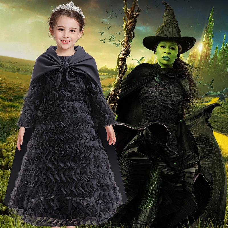 Elphaba Thropp Wicked Cos Children's Clothing Black Party Dress Dress with Cape