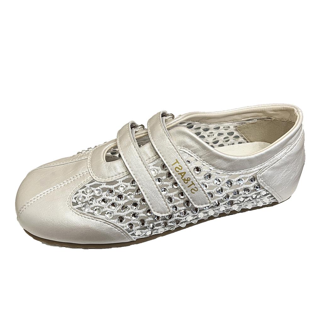 European fashion rhinestone casual shoes women's 2025 summer new Korean version breathable and lightweight Velcro Mary Jane single shoes