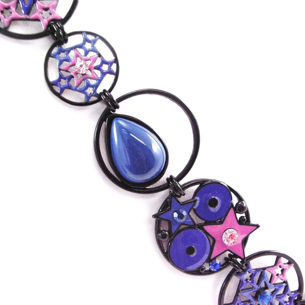 NOA [G5993] - Designer Long Necklace 'Arlequin' Blue Pink