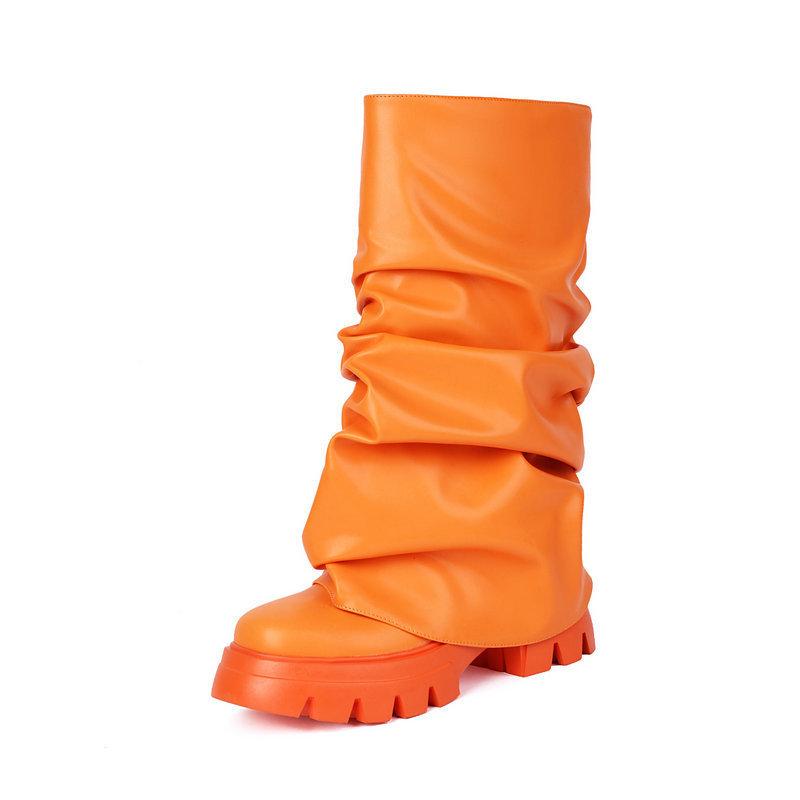 European and American Thick-soled Performances Catwalk Fashion Boots Pleated Skirt Trouser Tube Boots High Heel Large Size High Boots