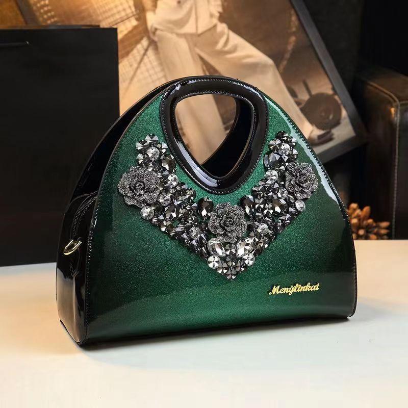 Fashion Diamond-Encrusted Dumpling Bag Leather Handbag Medium Temperament Fashionable Mother Bag Foreign Style Messenger Bag