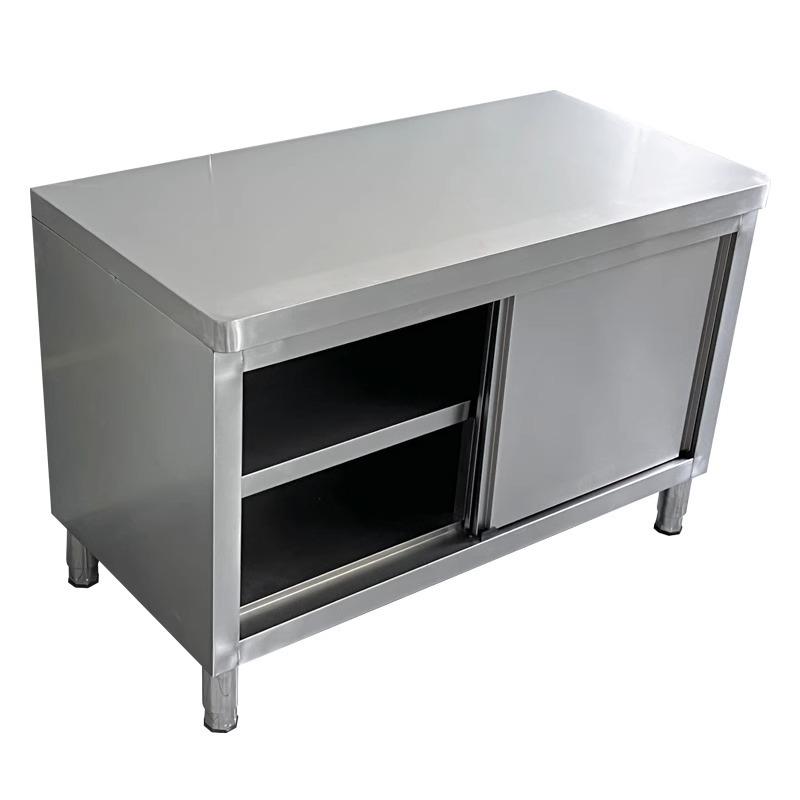 304 Stainless Steel Sliding Door Kitchen Workbench with Rounded Corner and Cutting Board Stove Table