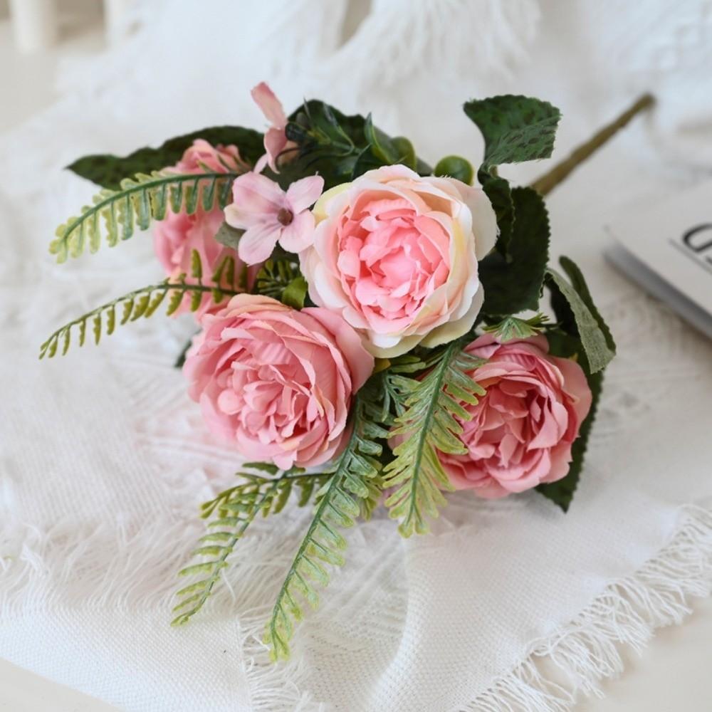 5-Head Artificial Peony Flower DIY Table Decoration Simulation Flowers Bouquet Arrangement Fake Peony Silk Flower