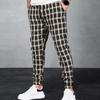 Men Pants Color Matching Plaid Print Drawstring Elastic Waist Ankle-banded Pockets Mid Waist Soft Casual Breathable Sports Jogging Trousers Fall
