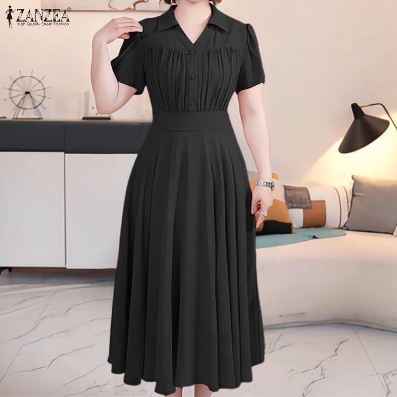 ZANZEA Lässiges Umlegekragen-Sommerkleid mit kurzen Ärmeln für Damen