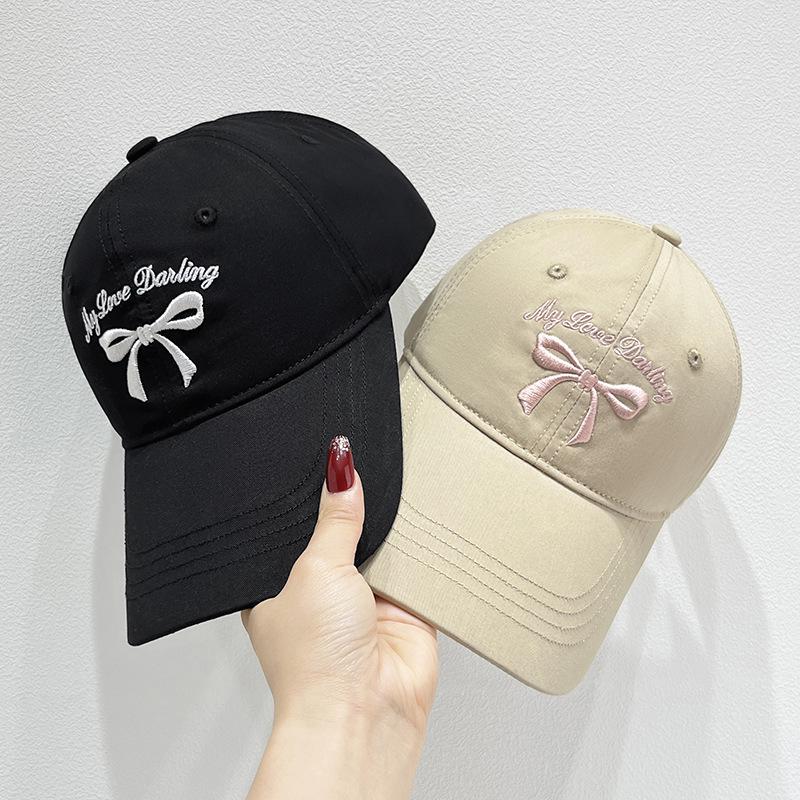 Spring/Summer Bow Embroidery Open-Top Hat: Women's Cute Ponytail Baseball Cap Fashion