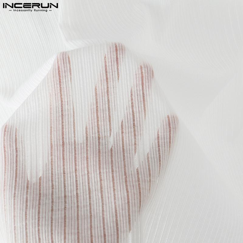 INCERUN Men Short Sleeves Solid Color See Through Casual Loose T-Shirts