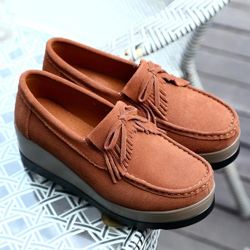 Mote Høst dame plattformsko skinn semsket plysj slip-on sneakers chaussure femme dusk frynser loafers mokasiner damesko 445
