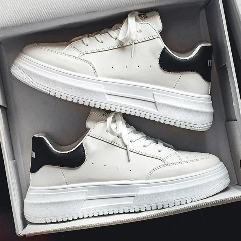 Men White Flat Sneakers  New Trend Leather Breathable Sports Shoes For Men Tenis Shoes Spring Autumn Low-top Board Sneakers