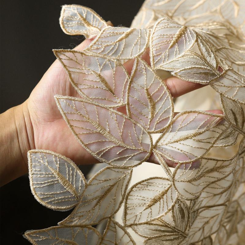 Irregular 3D Stereo Leaf Embroidered Hollow Mesh Fabric for DIY Evening Gown Wedding Dress Culottes Garment Accessories