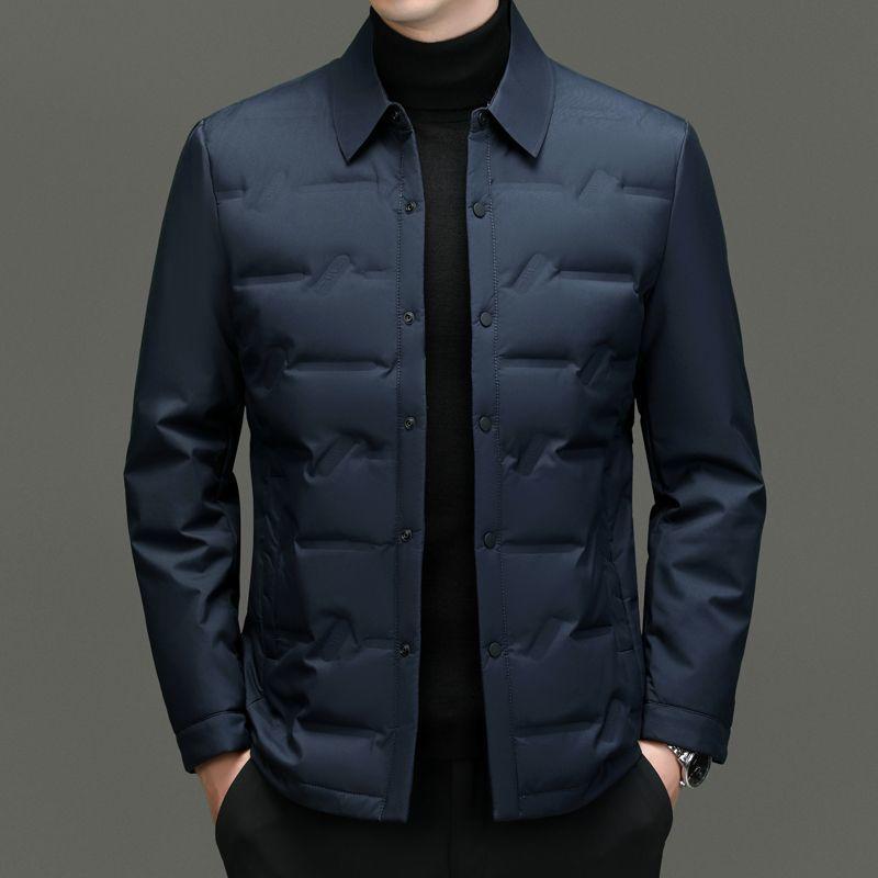 

Men s High-end Lightweight Down Jacket, Short Lapel Business Casual Warm Coat 2XL 150-165 lbs темно-синий
