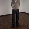 Mens Classic Dark Blue Raw Denim Jeans 13.5oz Hand-Sewn Stitching Flared Cut Streetwear Style