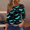 Women's Halloween T-Shirt Three Quarter Sleeve Round Neck Loose Fit Casual Blouse Top Fall Party Costume Outfit Print
