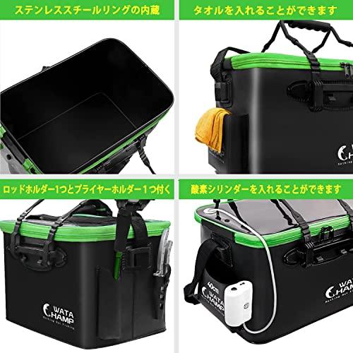 WATACHAMP Fishing Bucket, 36cm, 24L, Foldable Fishing Bucket with Clear Lid, Oxygen Pump Storage, and 2 Rod Holders, Multi-Purpose, for Rock Fishing