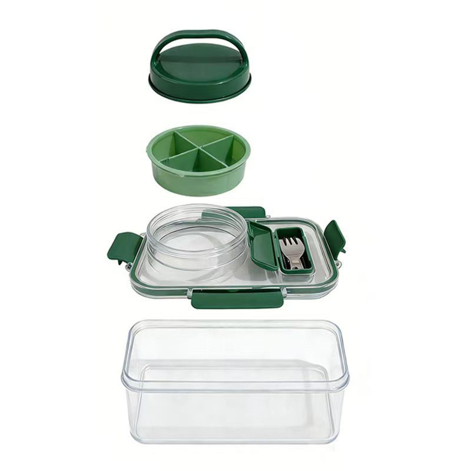 Four Compartment Jar, Square Container, Portable And Home Kitchen Storage Bottle, Plastic Bowl. зелёный