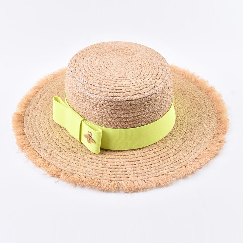 Natural Raffia Straw Hats for Women Ribbon Decoration Elegant Ladies Party Dress Hats Summer Travel Beach Sun Hat