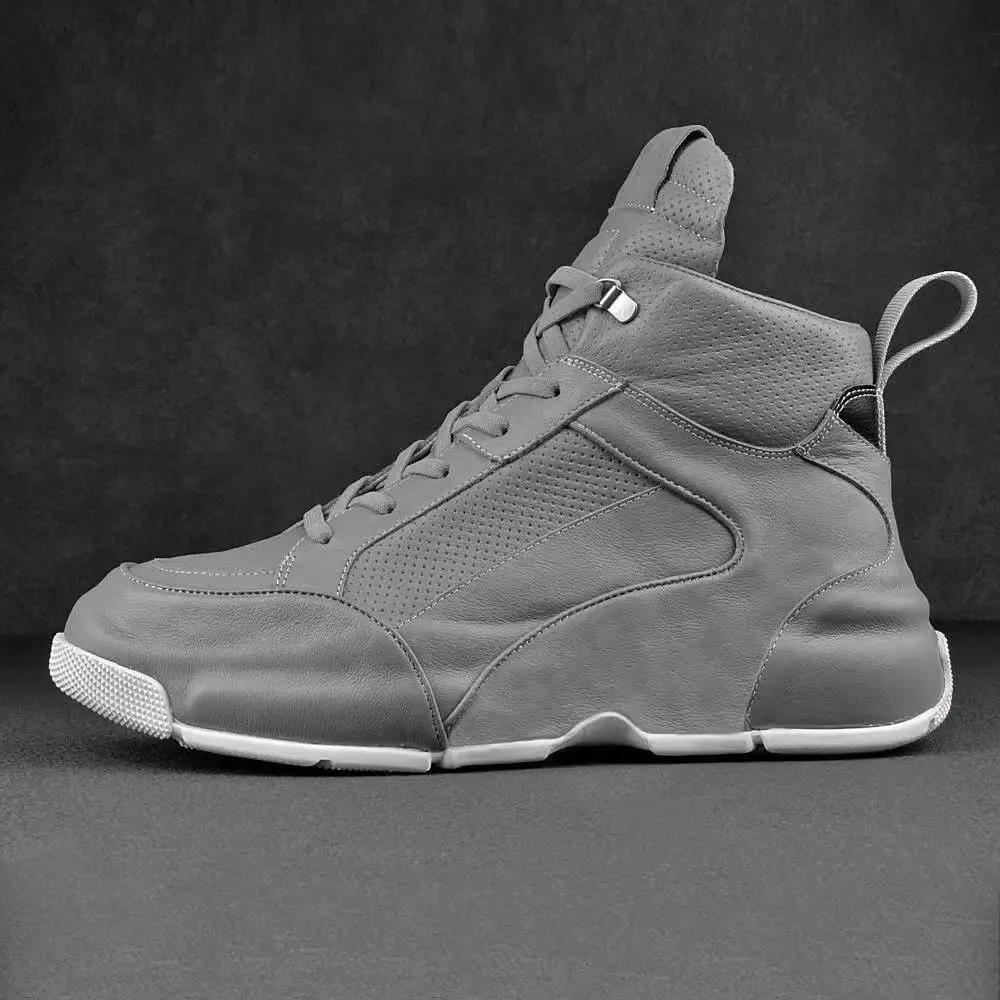 Men's High Top Sneakers Thick Soles Fashion Leather Casual Board Shoes Invisible Inner Height Increasing Non-slip Sports Shoes