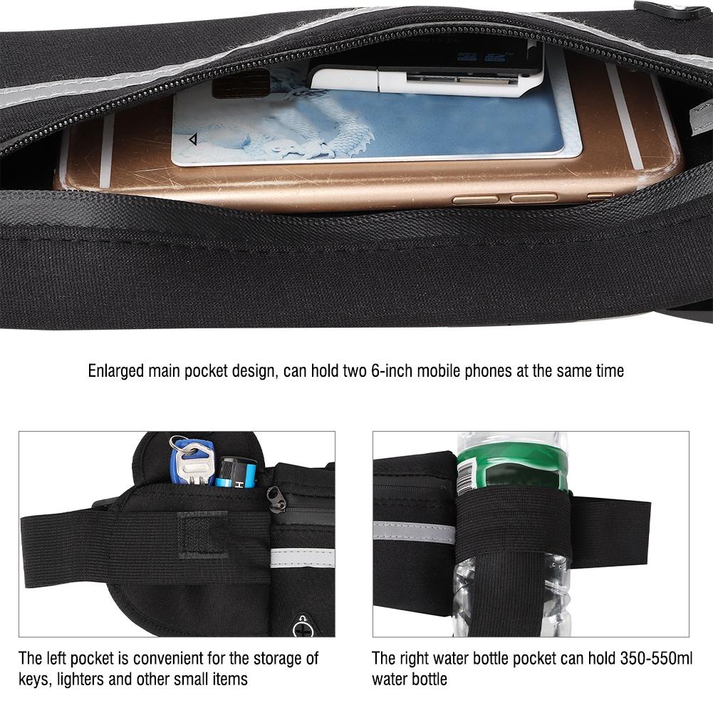 Multifunction Waist Bag Waterproof Outdoor Sports Running Waist Bag Belt   Pockets (black)