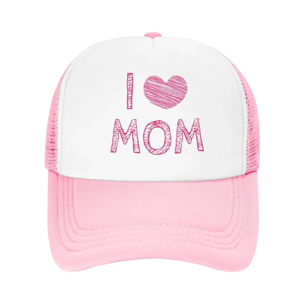 Romantic Pink I Love Mom Gift Custom Mesh Baseball Caps Women Men Spring Female Beach Sunscreen Hat Hip Hop Trucker Cap