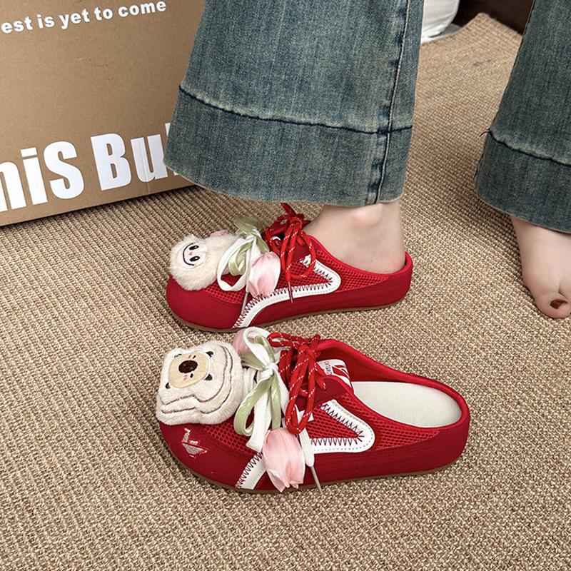 Fashion retro design doll accessories bag head half slippers women's 2025 summer new wear casual cool slippers