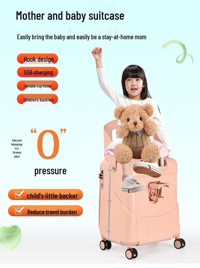

20-Inch Multifunctional Children s Ride-On Suitcase with Combination Lock Princess Pink
