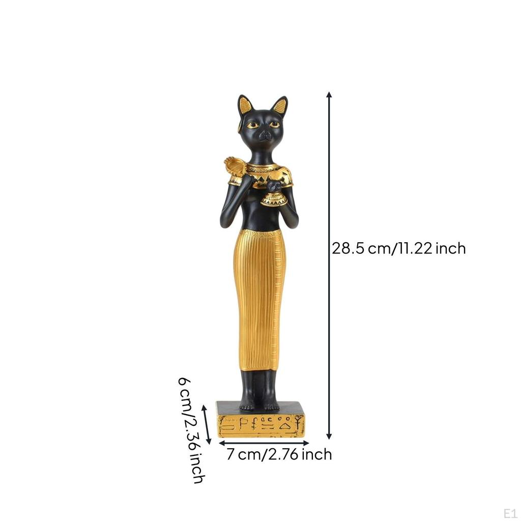 Estatua de Diosa Gato Resina Bastet Negra y Figura de Bast para Coleccionistas, Historia, Estantería,