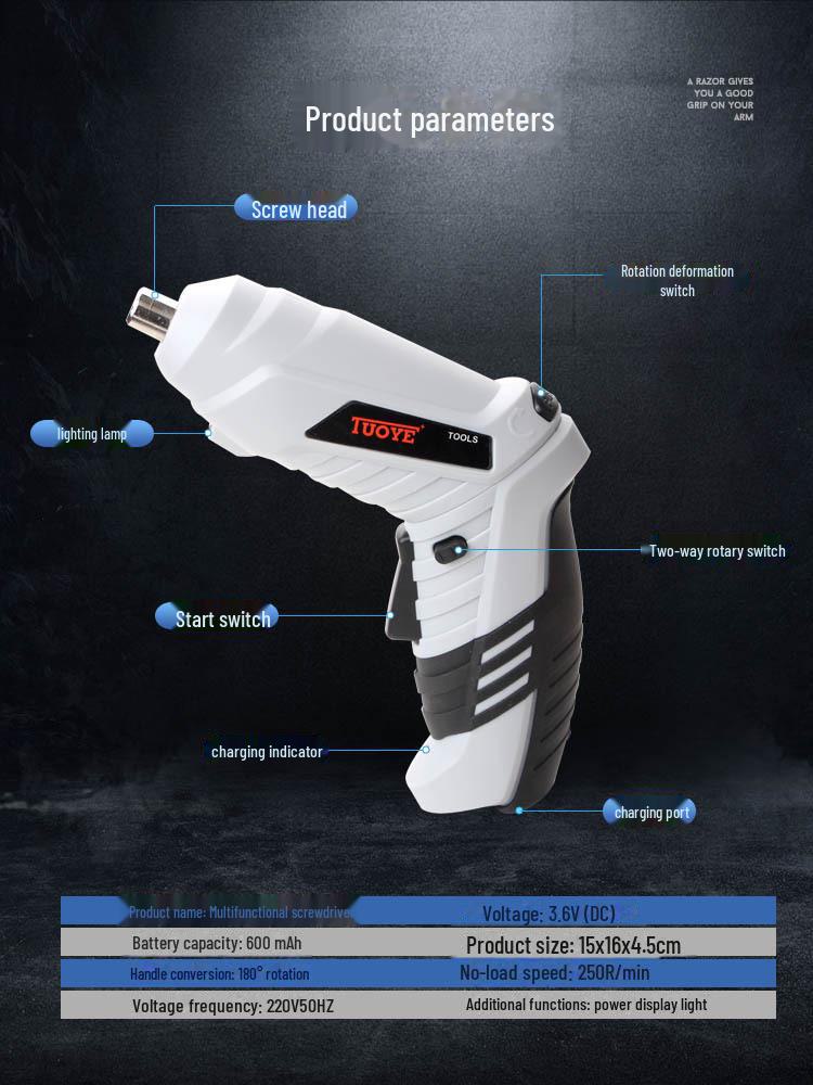Tianshu 3.6V Folding Rotating Mini Electric Drill & Screwdriver Set