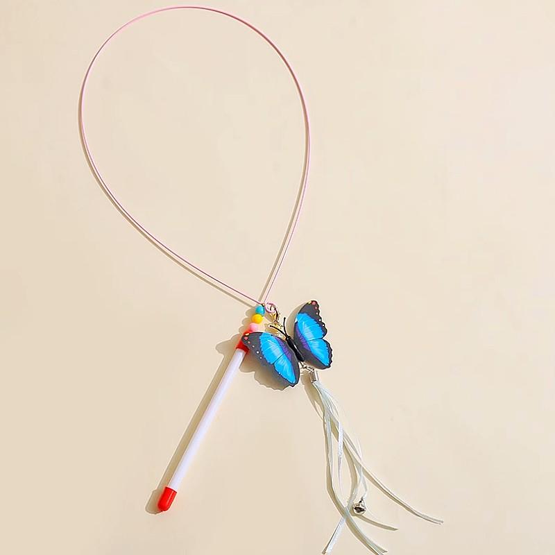 Cat Toy Butterfly Cats Stick Toy Steel Wire Cat Toys Interactive with Bell Long Handle Tassel Teaser Toys for Cats Scratching