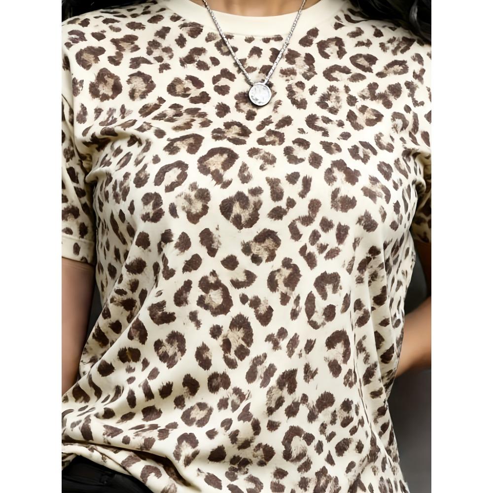 Women's short-sleeved T-shirt - leopard print women's short-sleeved T-shirt, fashionable, casual and versatile