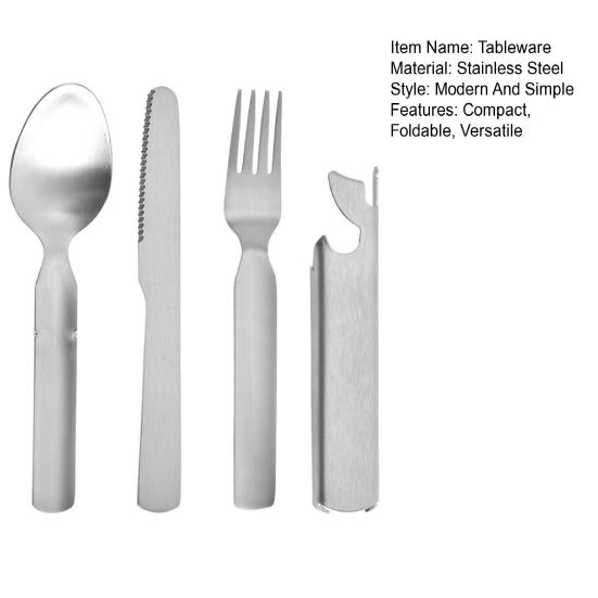 Stainless Steel Tableware Set 3-in-1 Knife Fork Spoon Foldable Student Dormitory Utensils Portable Office Lunch Cutlery Set for Camping Travel