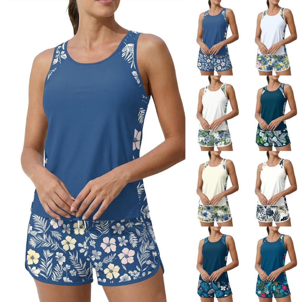 Women's Hawaiian Print Split Swimsuit Sport Swimsuit