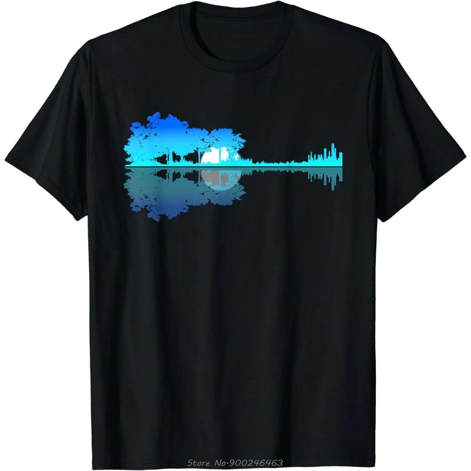 

Guitar Lake Shadow Love Guitar Musician T-shirt Festival Fashion Short Sleeve Women s Clothing T-shirt Casual Fitness T-shirt S чёрный