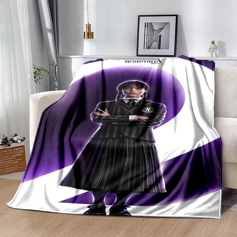 1pc Wednesday Wandinha in a Striped Uniform print blanket soft bedding sofa bedroom home decor Christmas gift q103