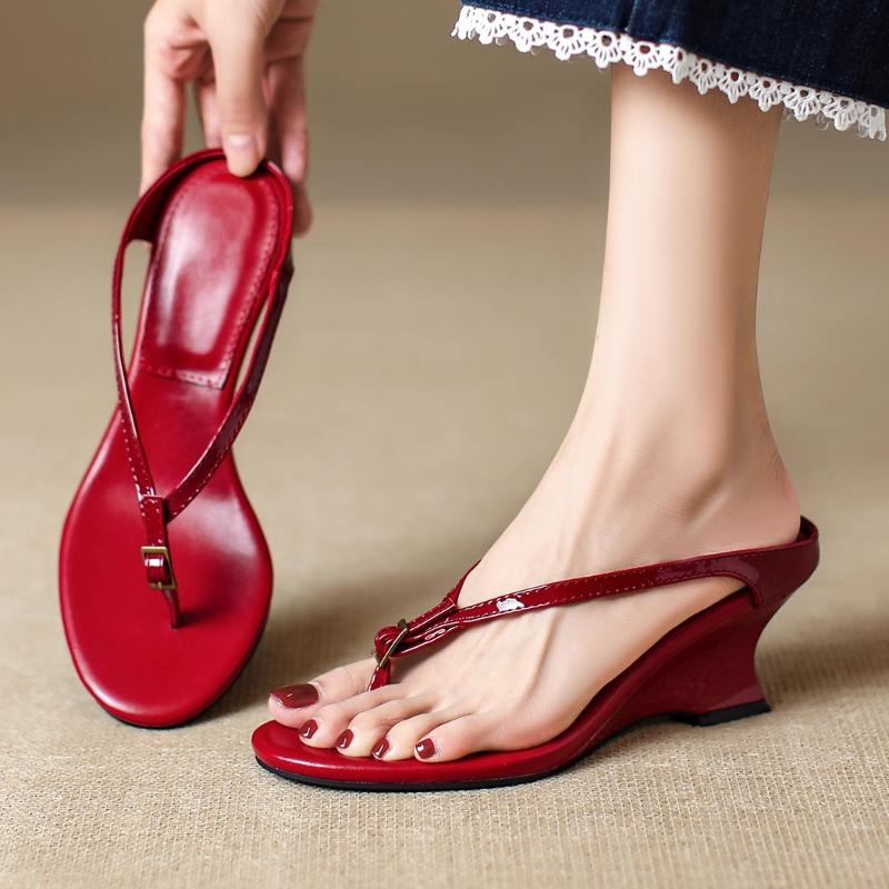 Fashion Retro Gold Wedges Slippers Women Summer Sexy Clip Toe Buckle Flip Flops Comfort Breathable Holiday Beach Sandal Zapatos De Mujer