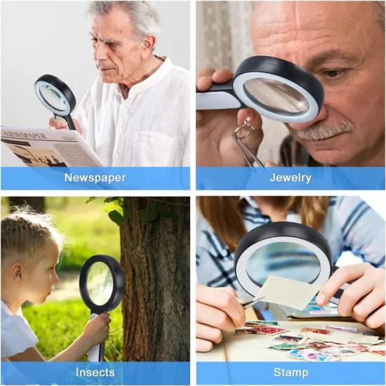 Magnifying Glass 18 LED Lights 30X Double Glass 3 Modes High Power Lens Handheld Illuminated Magnifier Reading Tool