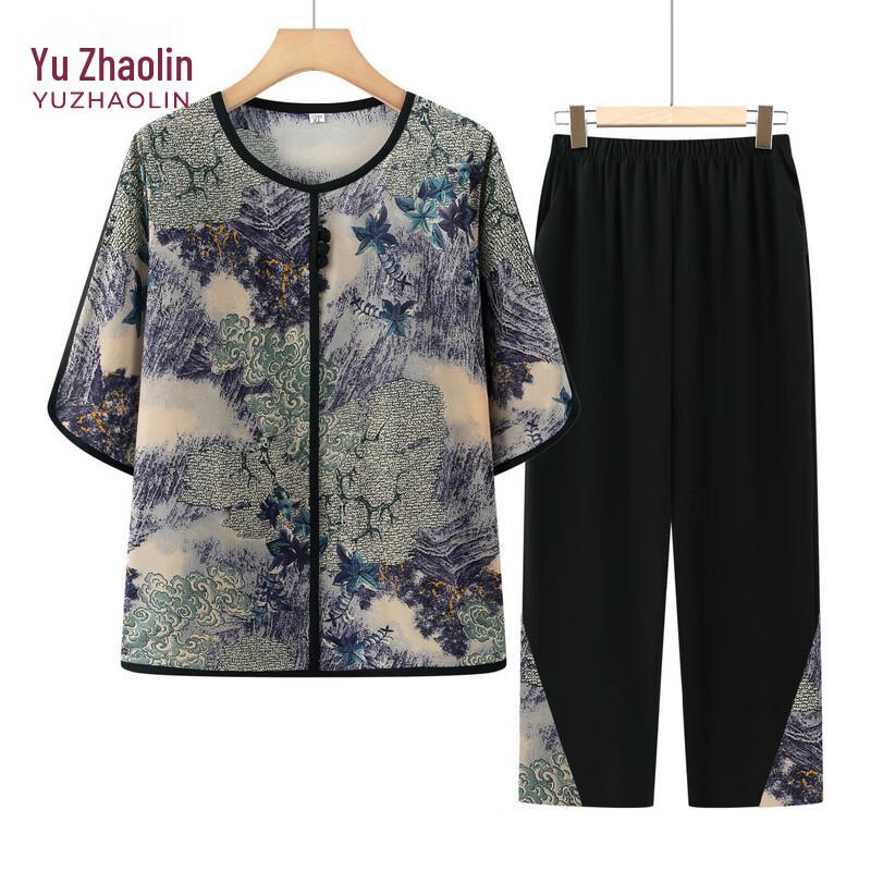 

YUZHAOLIN Women s Summer New Chinese Style T-shirt Set 4XL
