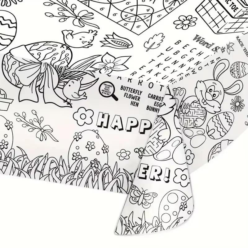 1-10PCS Easter Bunny DIY Kids Coloring Tablecloth Disposable Paper Tablecloth for Holiday Party Decoration Easter Party Supplies