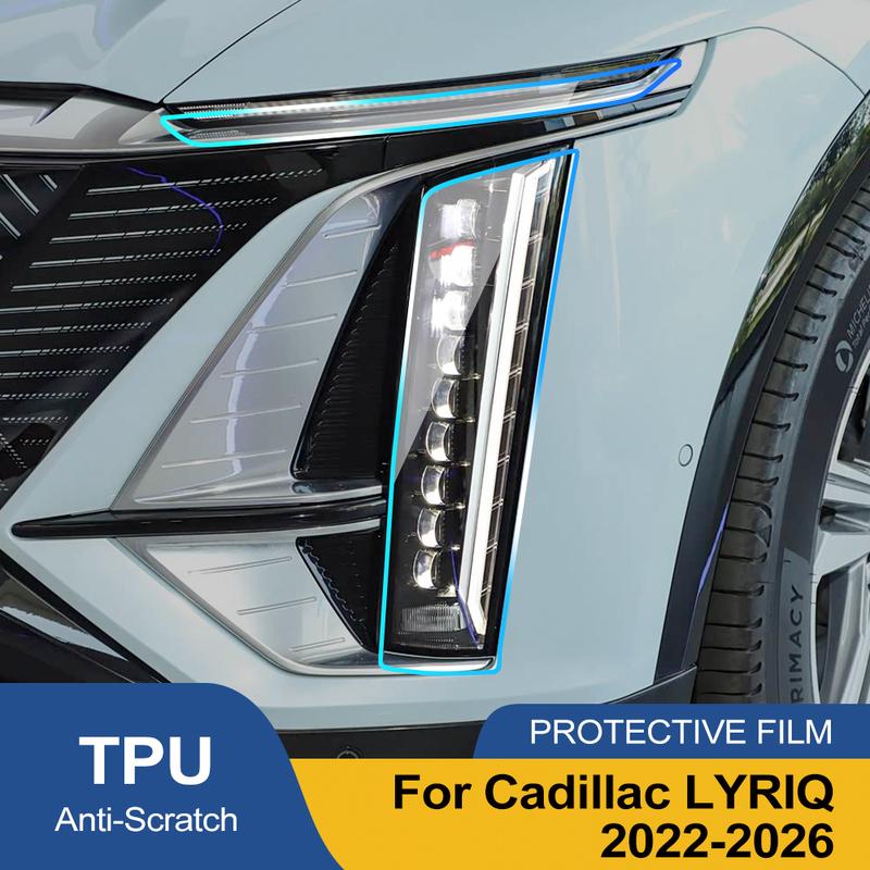For Cadillac LYRIQ 2022-2026 Smoke Black High-Gloss Pre-Cut Headlight Protection Film TPU PPF Anti-Scratch Car Vinyl Wrap Kit