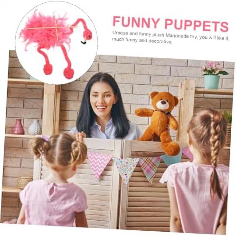 HEALSOPTHY Flamingo Marionette Plüsch Tiermarionette Mit Bambuszugschnur Interaktives Puppenspiel Familienspiel Dekoration