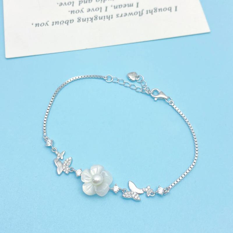 Elegant S925 Sterling Silver Butterfly & Flower Bracelet - Simple, Stylish, and Versatile Design