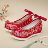 Woman's Chinese Traditional Wedges Embroidered Shoe Soft Sole Non Slip Ankle Strap String Bead Tassel Hanfu Shoe Wedding Shoes