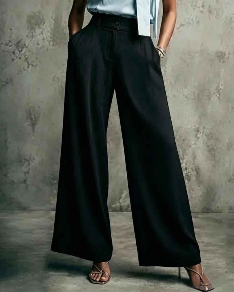 Women High Waisted Wide Leg Palazzo Pants Light Blue Denim Look Trousers