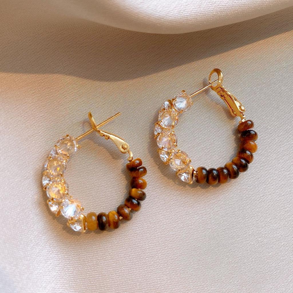 Maillard coffee color love gourd tiger's eye stone earrings earrings earrings design sense