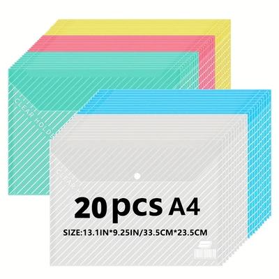5/20 Pack Multicolor A4 Clear Polypropylene Document Folders - Durable PP Plastic Envelopes for School and Office Supplies