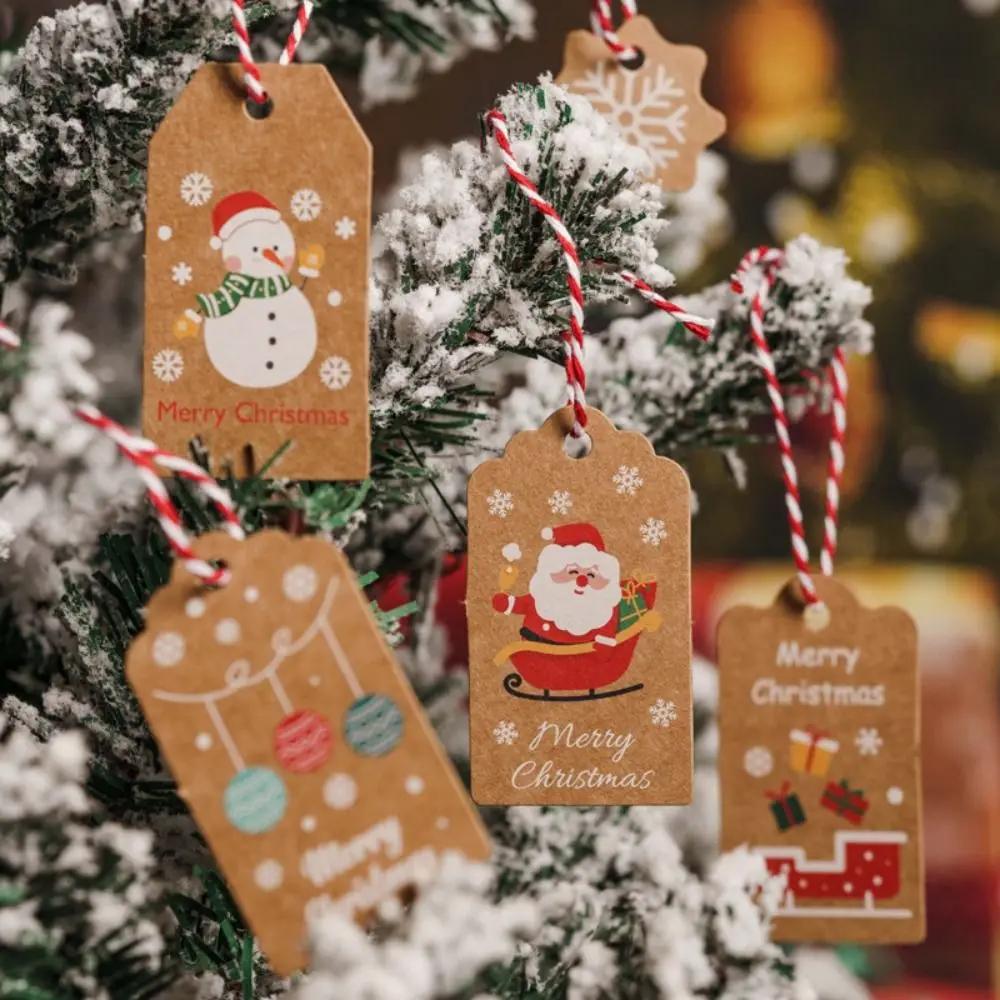 Paper Merry Christmas Kraft Paper Tags Santa Claus Cotton Rope Xmas tree Hanging Label Snowman Christmas Tree