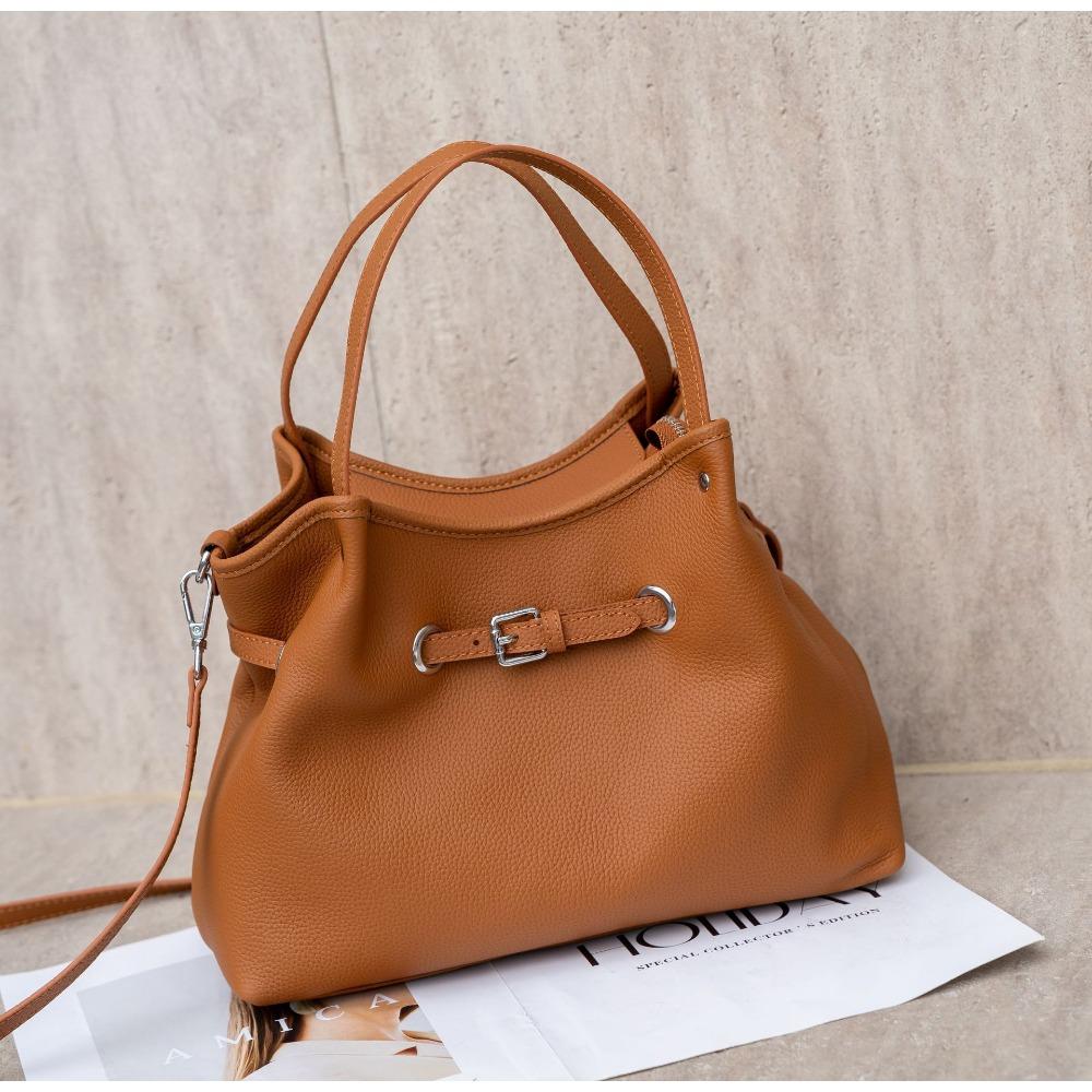 Cowhide Women's Bag Single Shoulder Oblique Span Women's, Niche Fashion Practical Shell Shopping Bag Oblique Span Bag