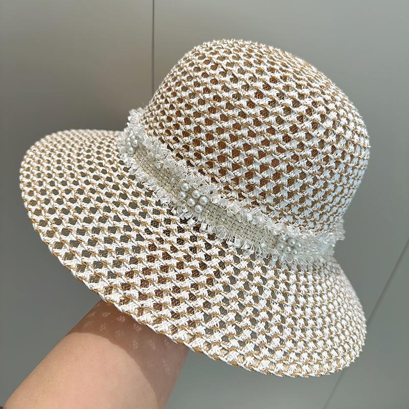 Retro straw hat women's summer versatile patch casual sun hat outdoor travel beach sun protection top hat